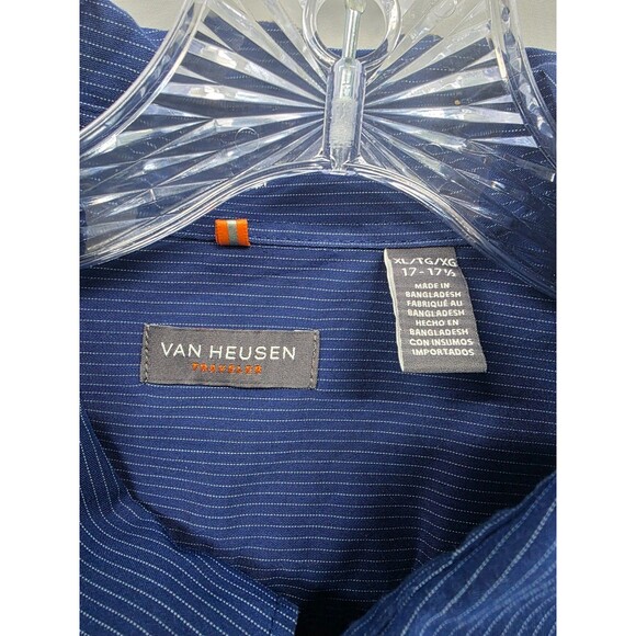 Van Heusen Dress Shirt Mens XL 17 17 1/2 Blue Pin Stripe Long Sleeve Pocket - Picture 2 of 8